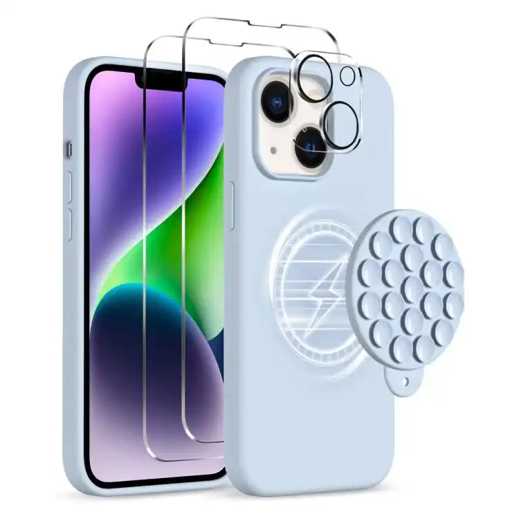 Silicone Suction Cup MagSafe Phone Case with Screen Film & Lens Film