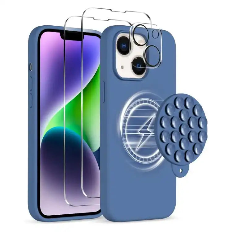 Silicone Suction Cup MagSafe Phone Case with Screen Film & Lens Film