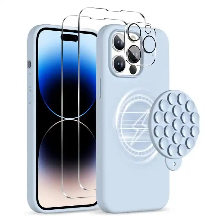 Silicone Suction Cup MagSafe Phone Case with Screen Film & Lens Film