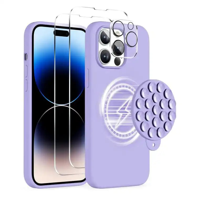 Silicone Suction Cup MagSafe Phone Case with Screen Film & Lens Film