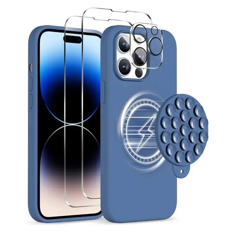 Silicone Suction Cup MagSafe Phone Case with Screen Film & Lens Film