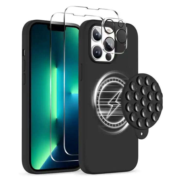 Silicone Suction Cup MagSafe Phone Case with Screen Film & Lens Film