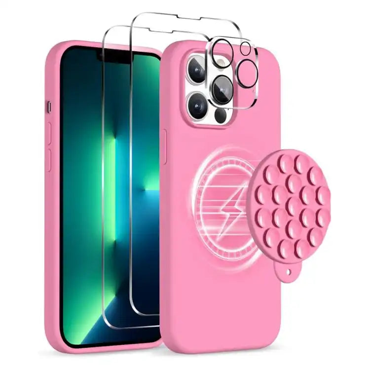 Silicone Suction Cup MagSafe Phone Case with Screen Film & Lens Film