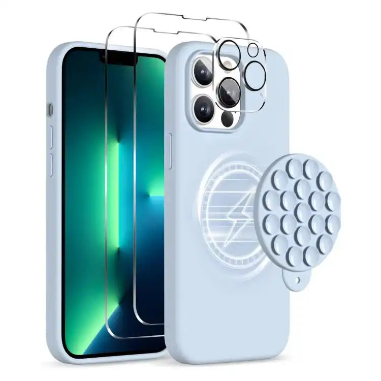 Silicone Suction Cup MagSafe Phone Case with Screen Film & Lens Film