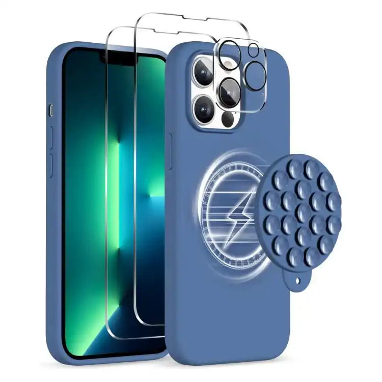 Silicone Suction Cup MagSafe Phone Case with Screen Film & Lens Film