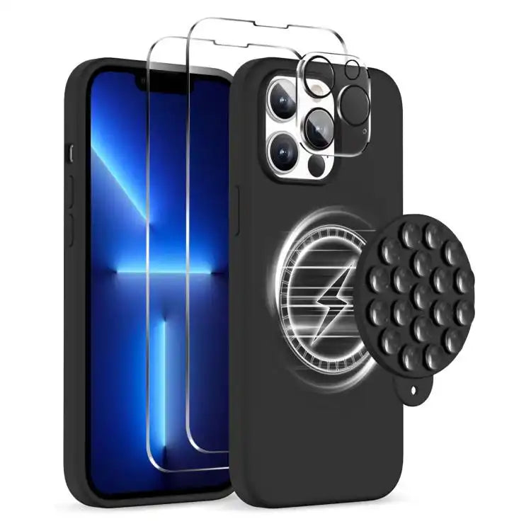 Silicone Suction Cup MagSafe Phone Case with Screen Film & Lens Film