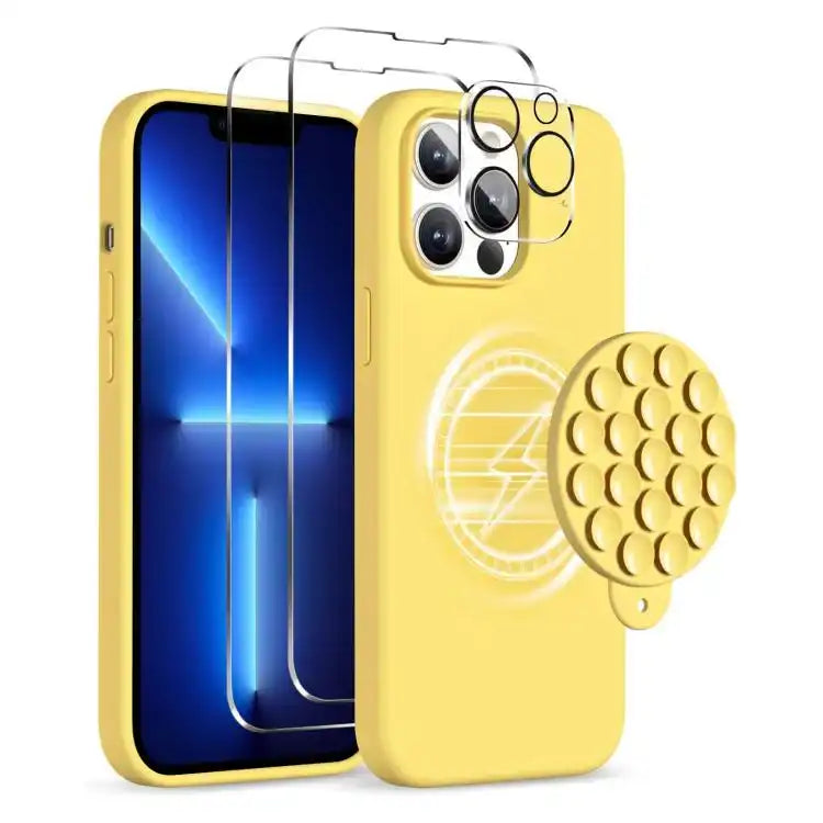 Silicone Suction Cup MagSafe Phone Case with Screen Film & Lens Film