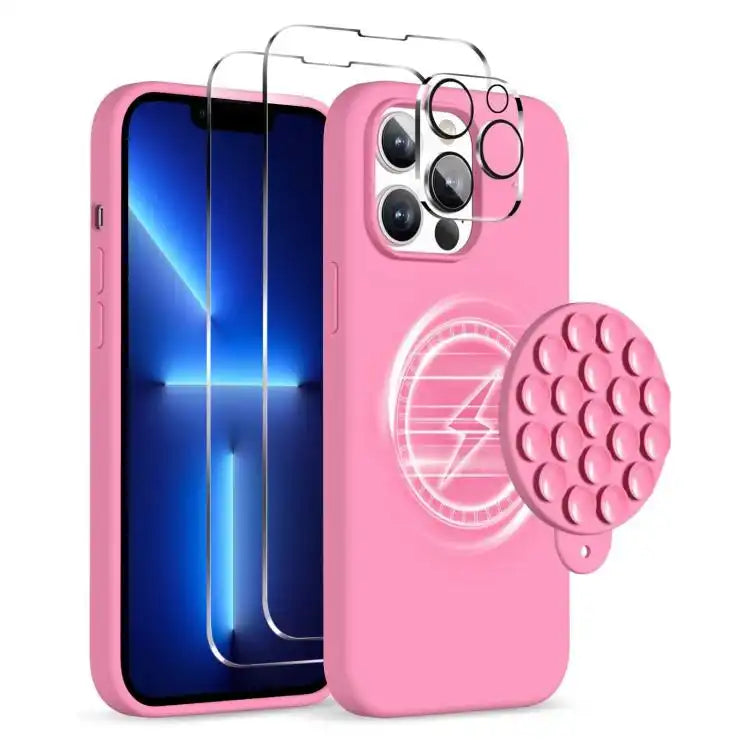 Silicone Suction Cup MagSafe Phone Case with Screen Film & Lens Film