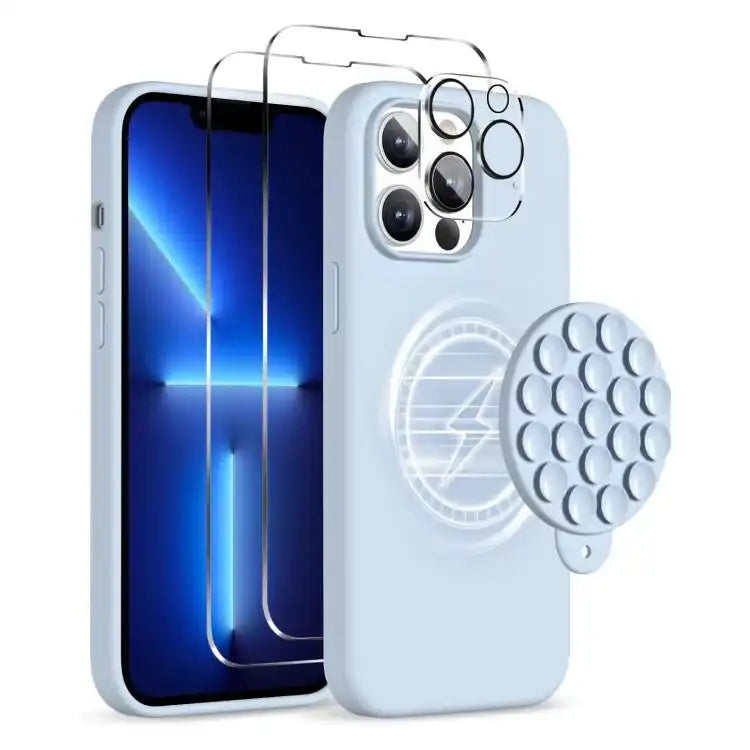Silicone Suction Cup MagSafe Phone Case with Screen Film & Lens Film