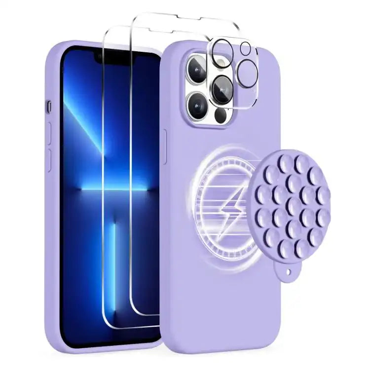Silicone Suction Cup MagSafe Phone Case with Screen Film & Lens Film