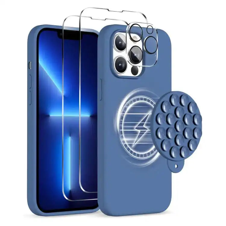 Silicone Suction Cup MagSafe Phone Case with Screen Film & Lens Film
