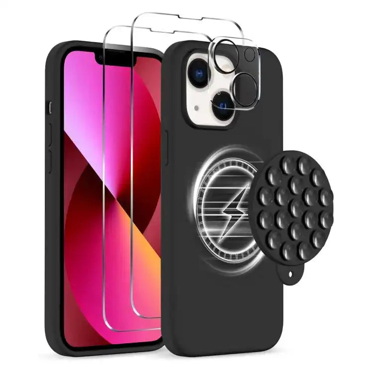 Silicone Suction Cup MagSafe Phone Case with Screen Film & Lens Film