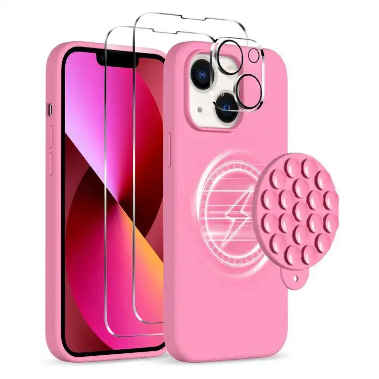 Silicone Suction Cup MagSafe Phone Case with Screen Film & Lens Film