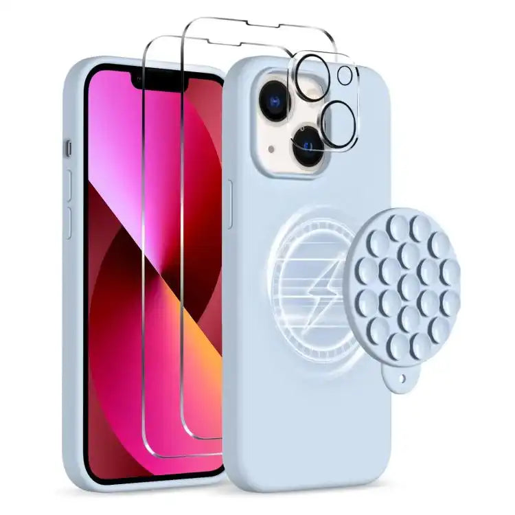 Silicone Suction Cup MagSafe Phone Case with Screen Film & Lens Film