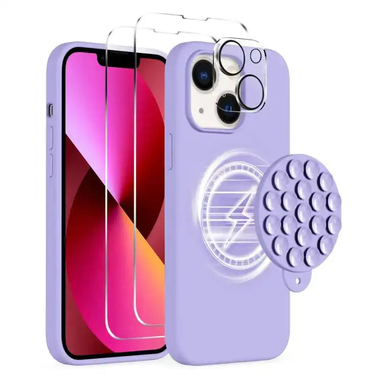 Silicone Suction Cup MagSafe Phone Case with Screen Film & Lens Film