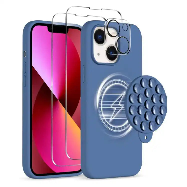 Silicone Suction Cup MagSafe Phone Case with Screen Film & Lens Film