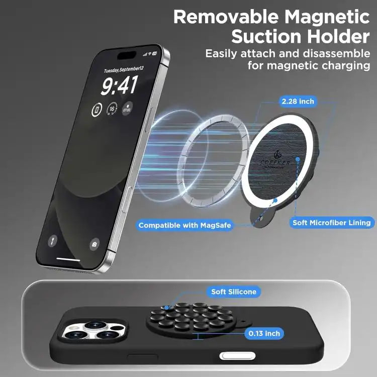 Silicone Suction Cup MagSafe Phone Case with Screen Film & Lens Film