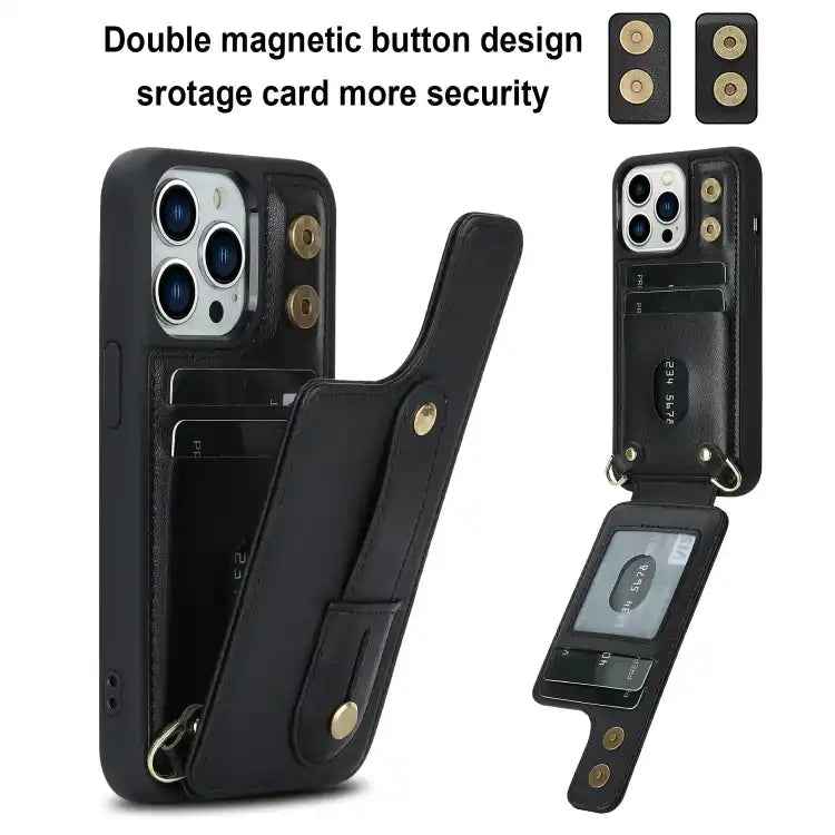 Wristband Vertical Flip Wallet Back Cover Phone Case with Long Lanyard