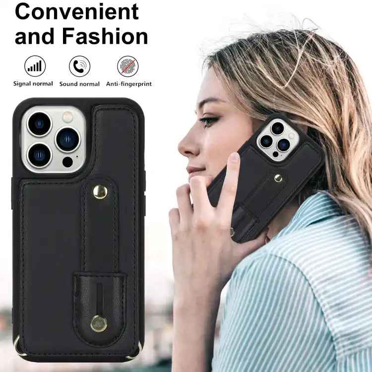 Wristband Vertical Flip Wallet Back Cover Phone Case with Long Lanyard
