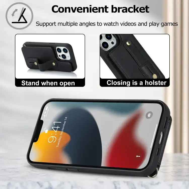 Wristband Vertical Flip Wallet Back Cover Phone Case with Long Lanyard