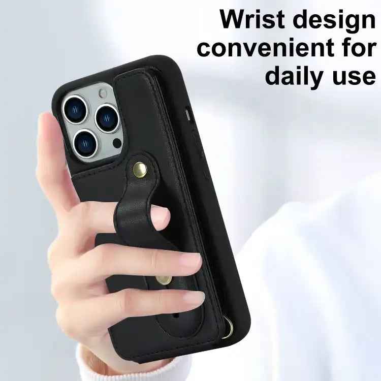 Wristband Vertical Flip Wallet Back Cover Phone Case with Long Lanyard
