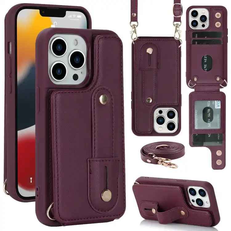 Wristband Vertical Flip Wallet Back Cover Phone Case with Long Lanyard