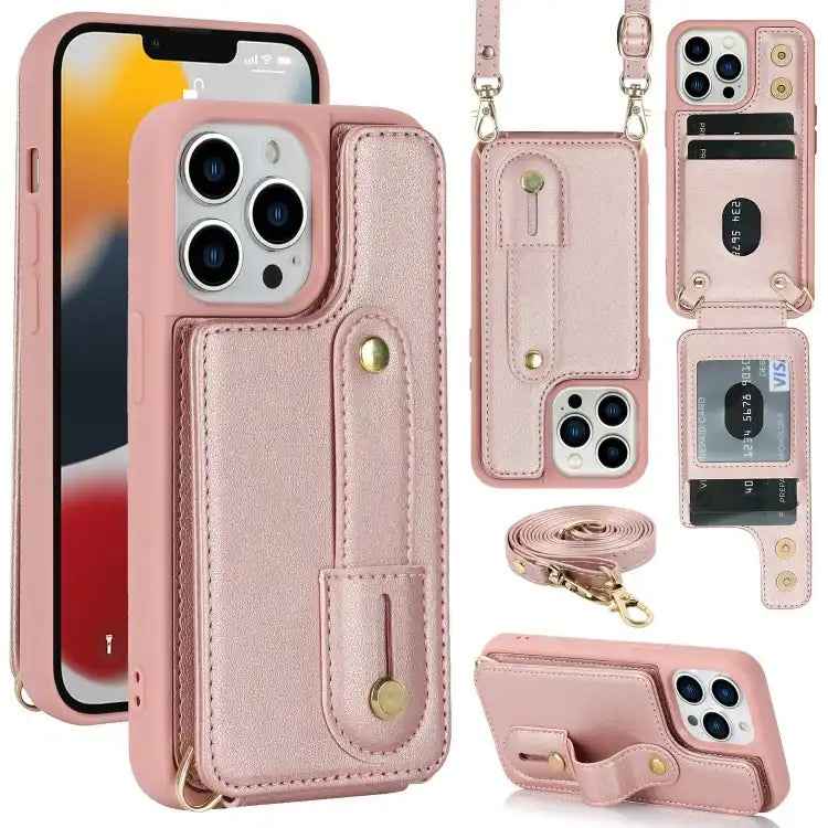 Wristband Vertical Flip Wallet Back Cover Phone Case with Long Lanyard