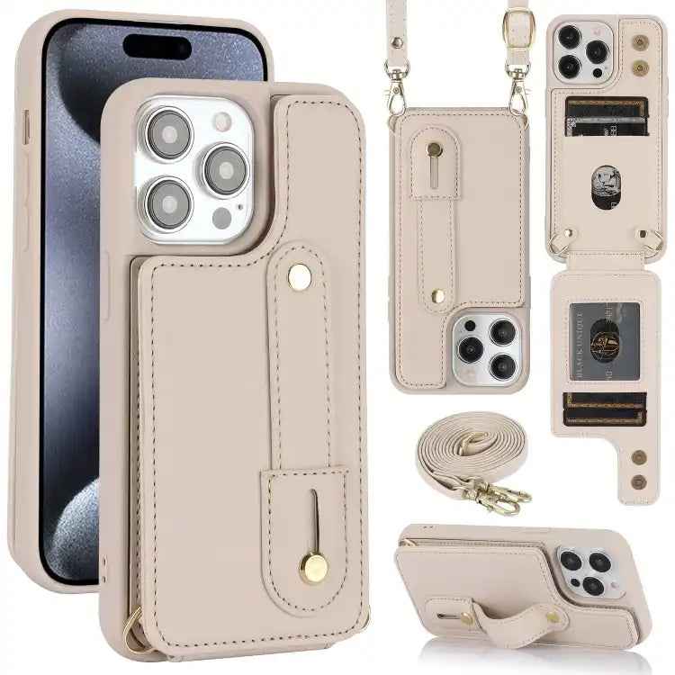 Wristband Vertical Flip Wallet Back Cover Phone Case with Long Lanyard
