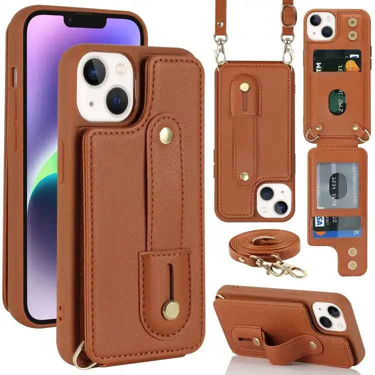 Wristband Vertical Flip Wallet Back Cover Phone Case with Long Lanyard