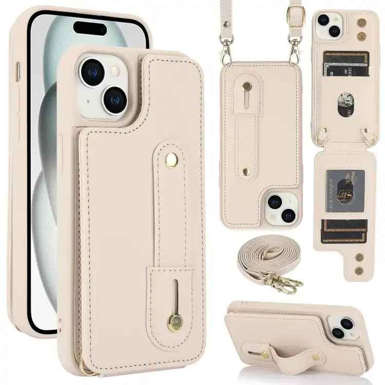 Wristband Vertical Flip Wallet Back Cover Phone Case with Long Lanyard