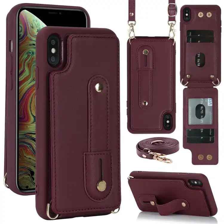 Wristband Vertical Flip Wallet Back Cover Phone Case with Long Lanyard