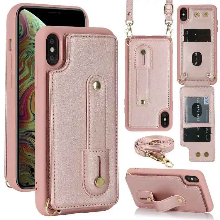 Wristband Vertical Flip Wallet Back Cover Phone Case with Long Lanyard