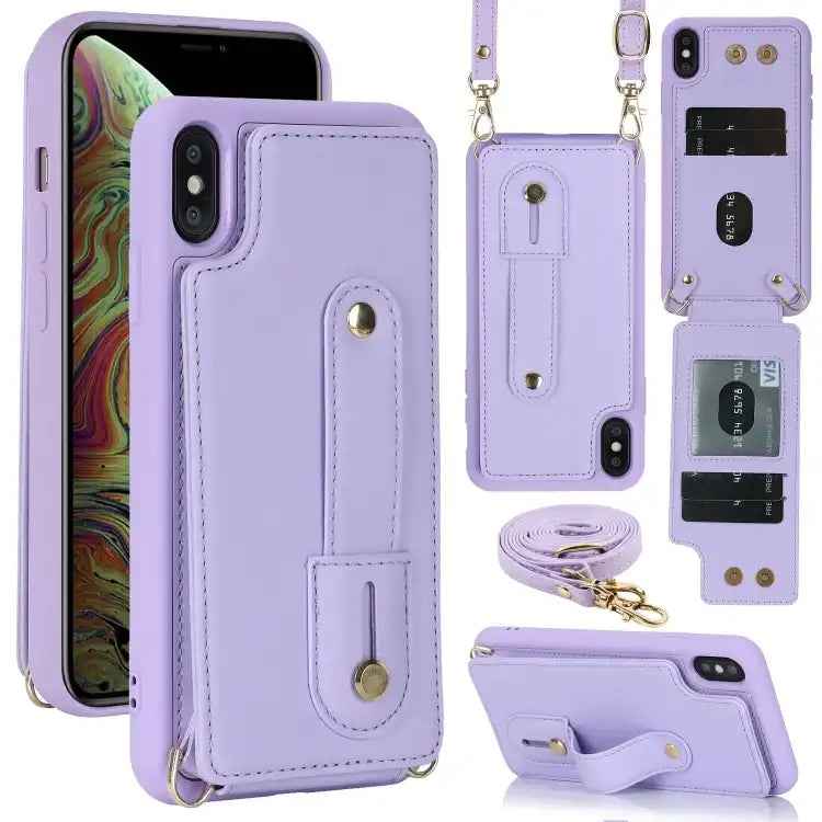 Wristband Vertical Flip Wallet Back Cover Phone Case with Long Lanyard