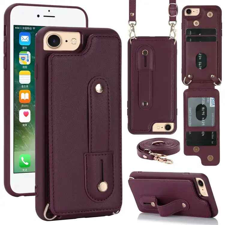 Wristband Vertical Flip Wallet Back Cover Phone Case with Long Lanyard