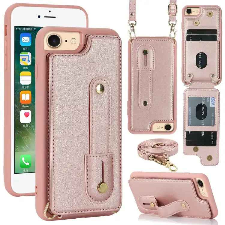 Wristband Vertical Flip Wallet Back Cover Phone Case with Long Lanyard