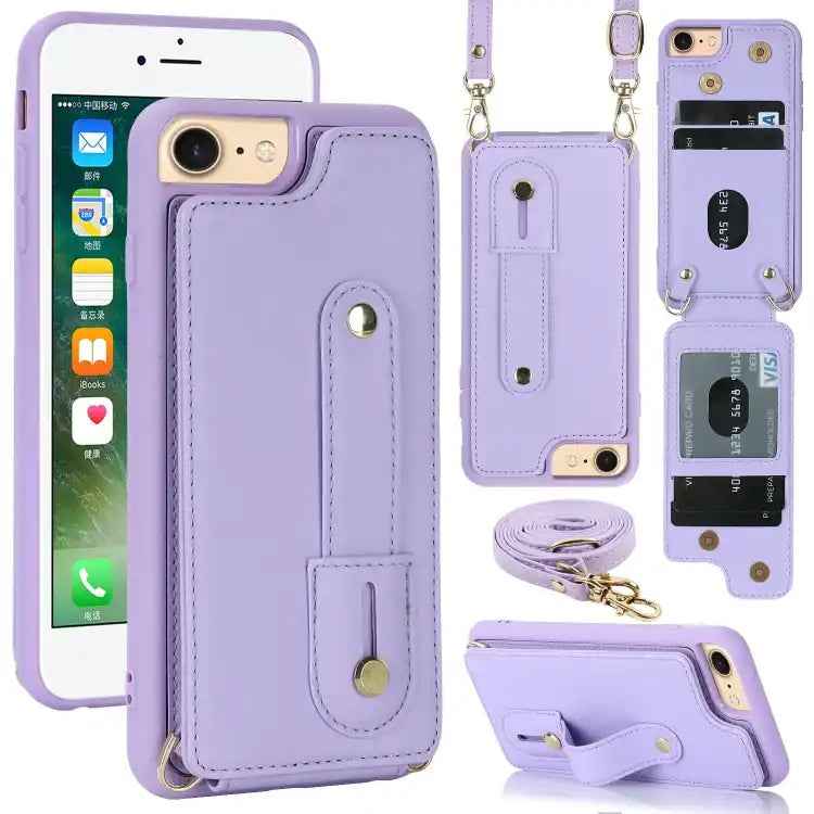 Wristband Vertical Flip Wallet Back Cover Phone Case with Long Lanyard