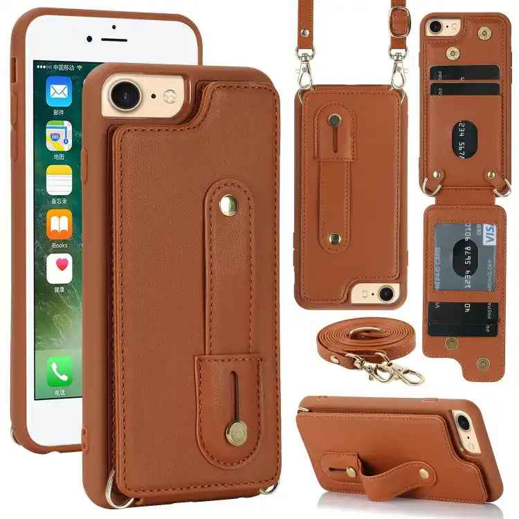 Wristband Vertical Flip Wallet Back Cover Phone Case with Long Lanyard