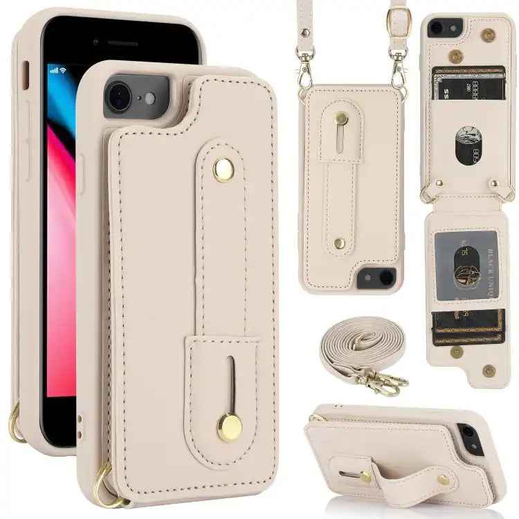 Wristband Vertical Flip Wallet Back Cover Phone Case with Long Lanyard