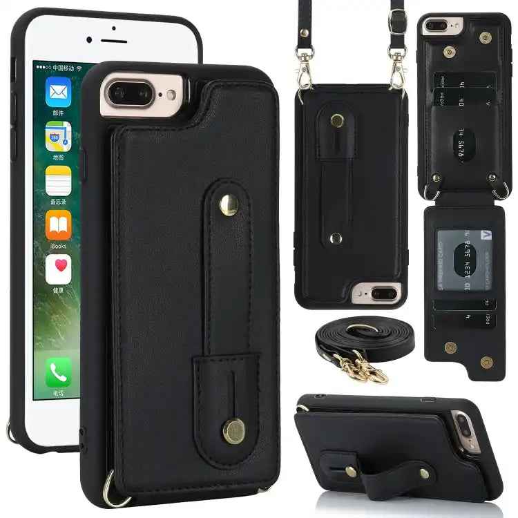 Wristband Vertical Flip Wallet Back Cover Phone Case with Long Lanyard