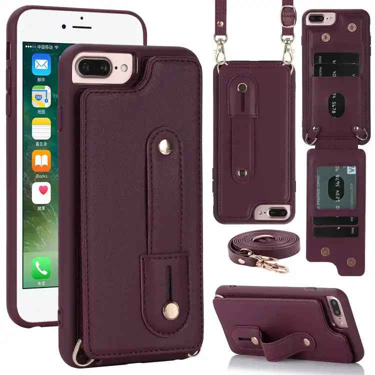 Wristband Vertical Flip Wallet Back Cover Phone Case with Long Lanyard