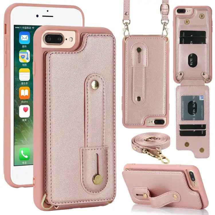 Wristband Vertical Flip Wallet Back Cover Phone Case with Long Lanyard