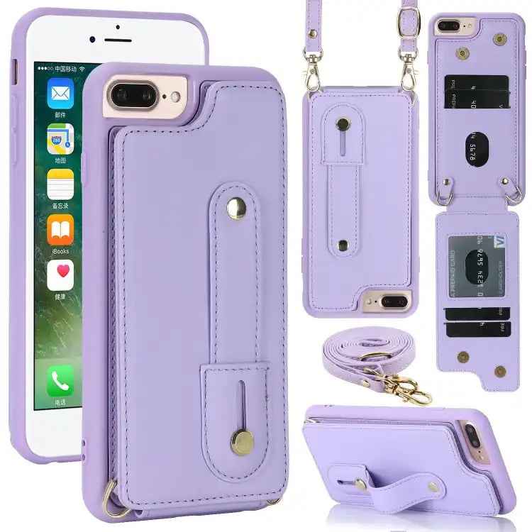 Wristband Vertical Flip Wallet Back Cover Phone Case with Long Lanyard