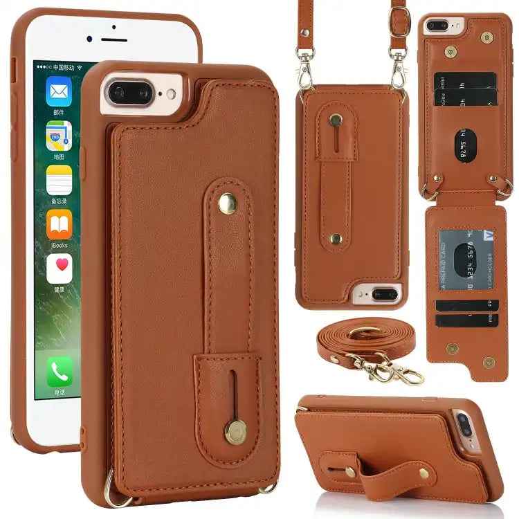 Wristband Vertical Flip Wallet Back Cover Phone Case with Long Lanyard