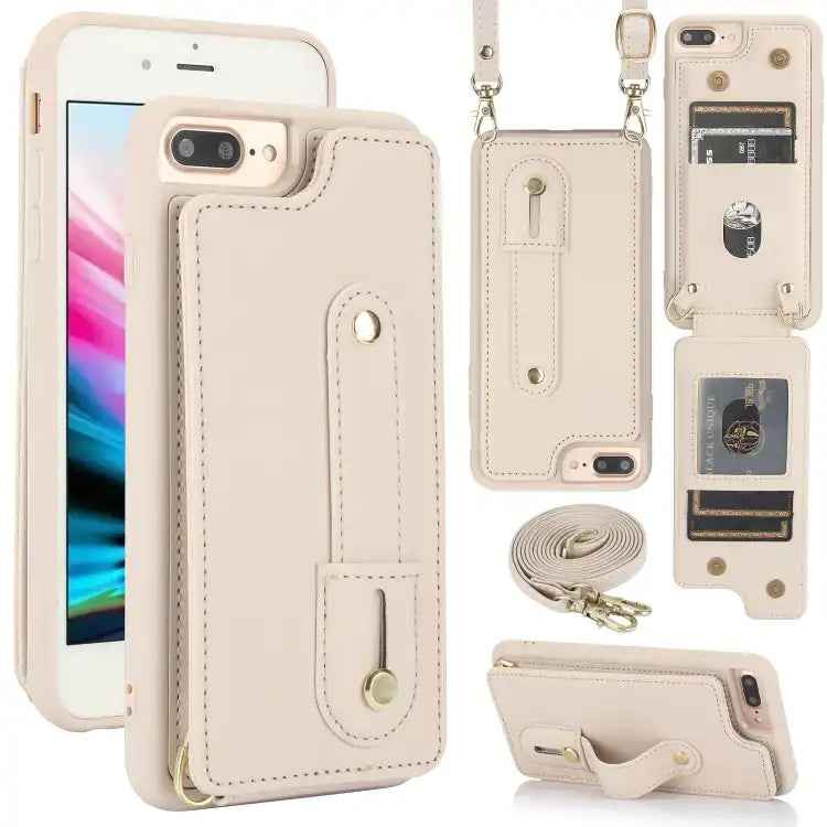 Wristband Vertical Flip Wallet Back Cover Phone Case with Long Lanyard
