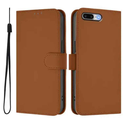 Skin Feel Solid Color Leather Phone Case with Lanyard