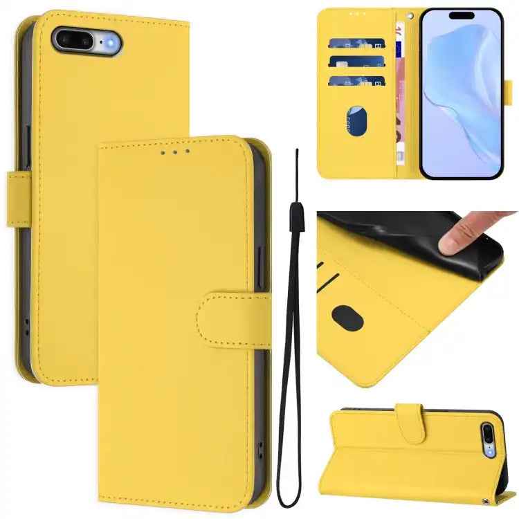 Skin Feel Solid Color Leather Phone Case with Lanyard