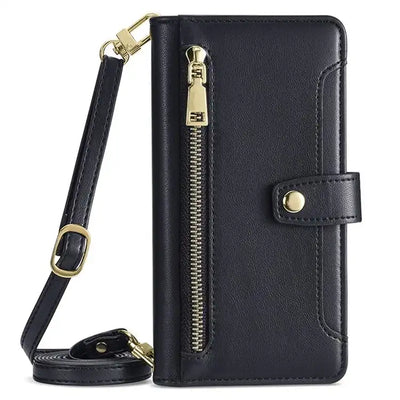 Sheep Texture Cross-body Zipper Wallet Leather Phone Case