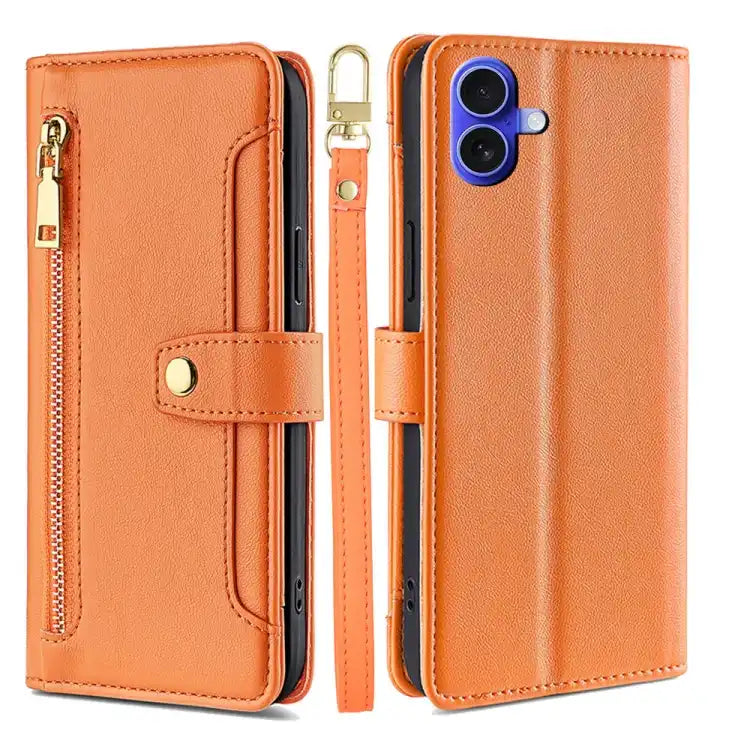 Sheep Texture Cross-body Zipper Wallet Leather Phone Case