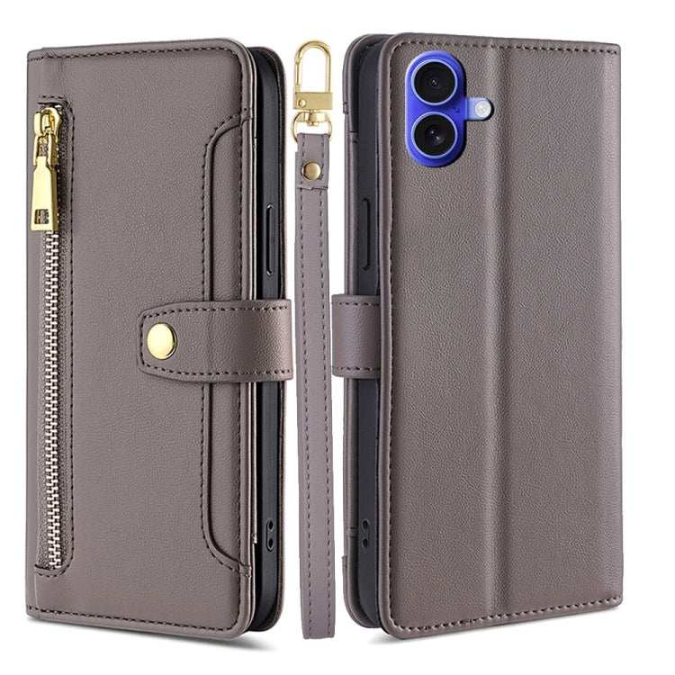 Sheep Texture Cross-body Zipper Wallet Leather Phone Case