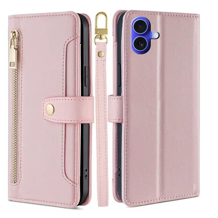 Sheep Texture Cross-body Zipper Wallet Leather Phone Case